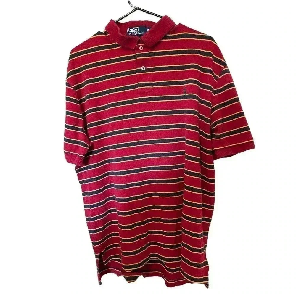 Vintage Ralph Lauren Polo Shirt BLACK AND RED stripes Adult SIZE EXTRA LARGE